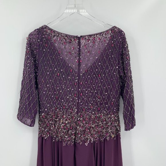 Marsoni formal gown maxi dress beading chiffon plum purple silver MOB 12 - Picture 5 of 7